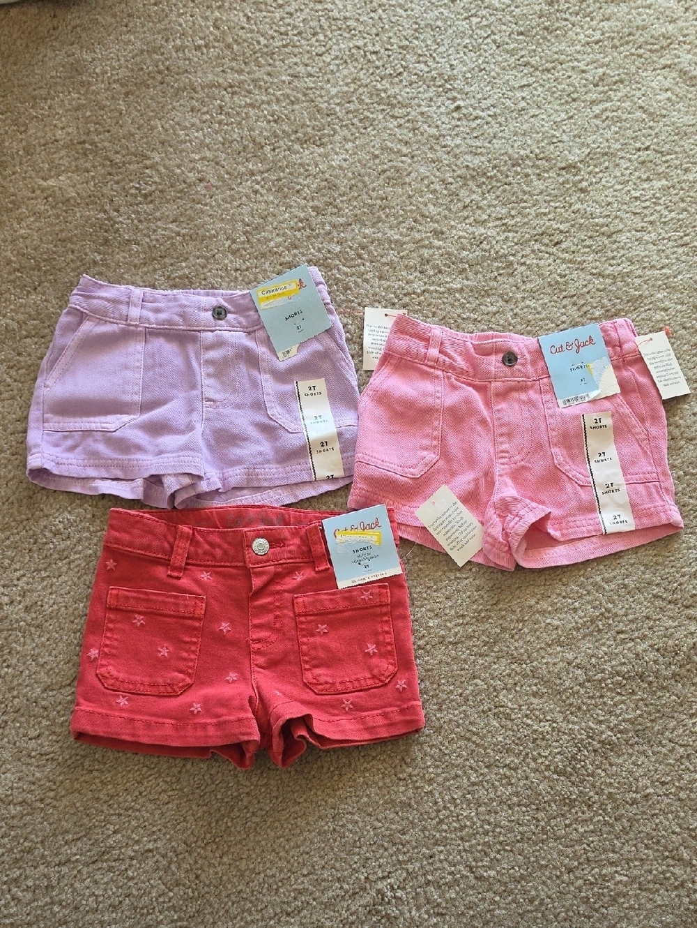 Cat & Jack Girls' Purple, Pink, and Red Shorts Trio Size 2T